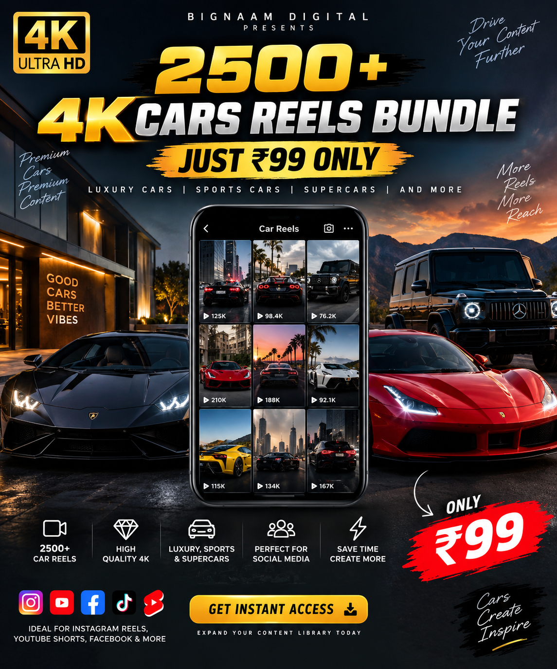 2500+ 4K Cars Reels Bundle for social media creators