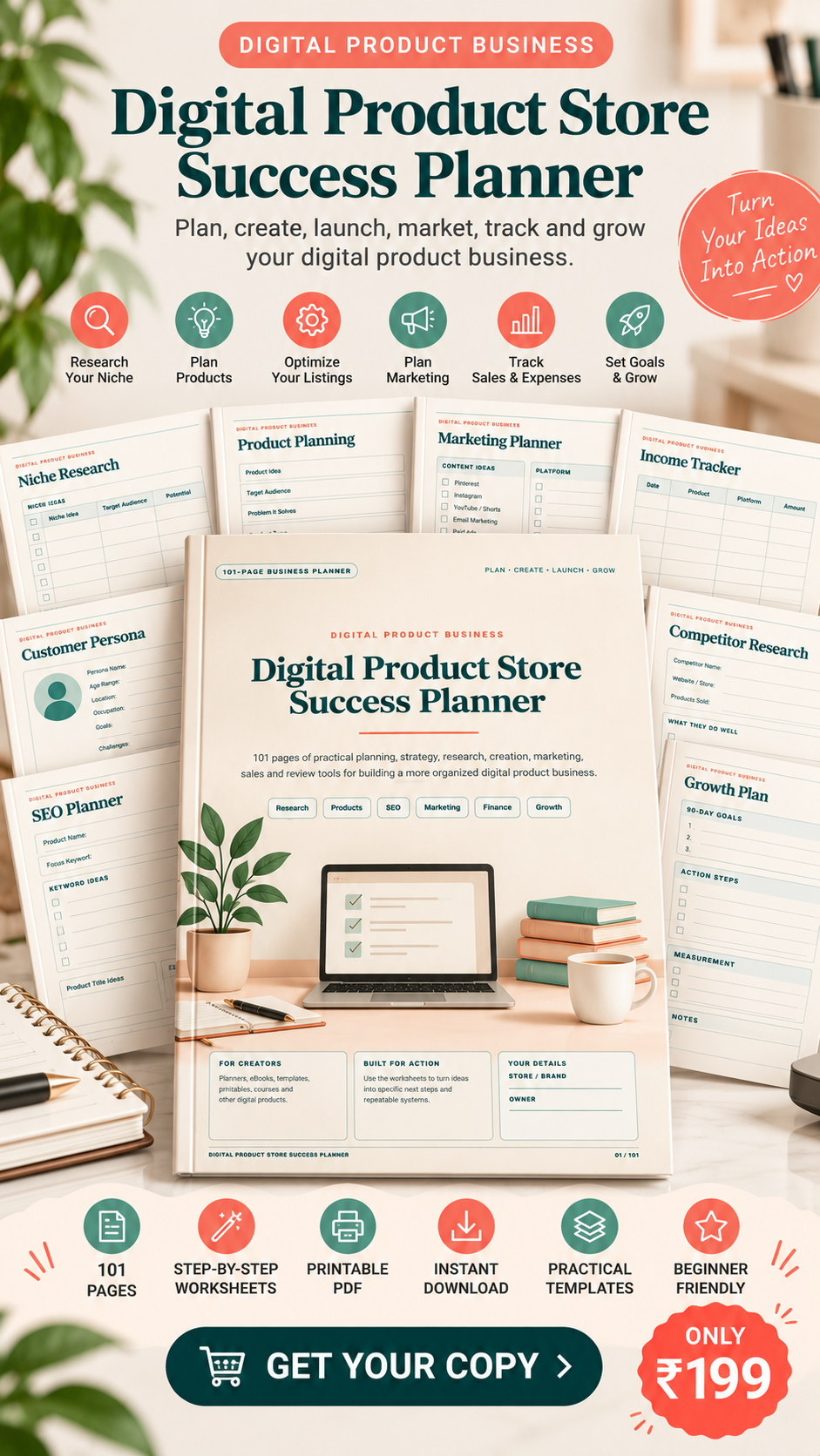 Digital Product Store Success Planner 101 pages
