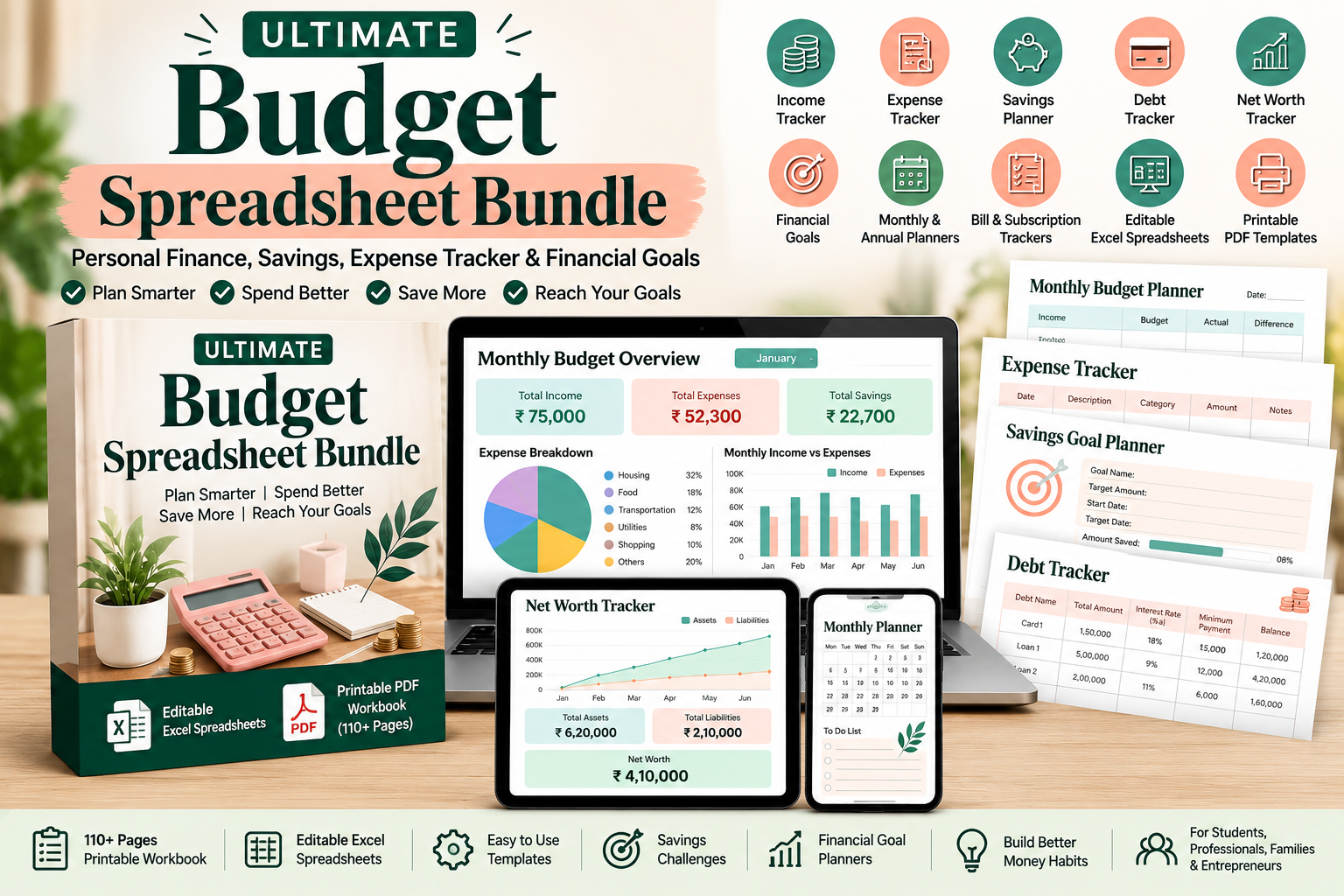 Ultimate Budget Spreadsheet Bundle β Personal Finance, Savings & Expense Planner